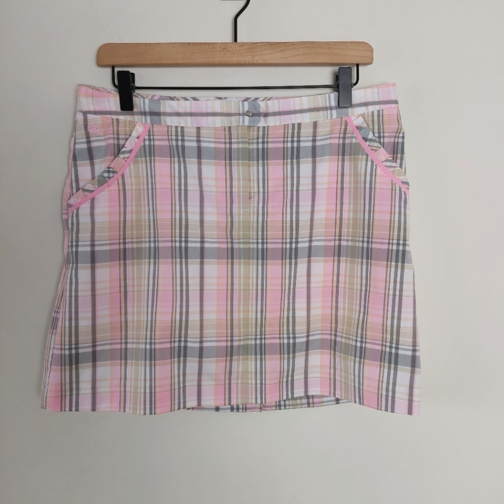 Izod Golf Classix Cool FX Pink Plaid Skort Skirt, 6